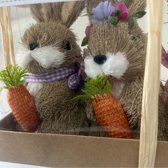 Set of 3 Brown Bunny Figurines with Carrots and Flowers - Picture 7 of 9